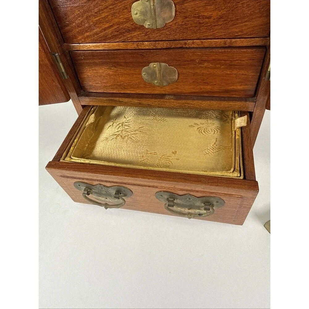 VTG Chinese wood 5 drawer Dressing case Jewelry Box 12